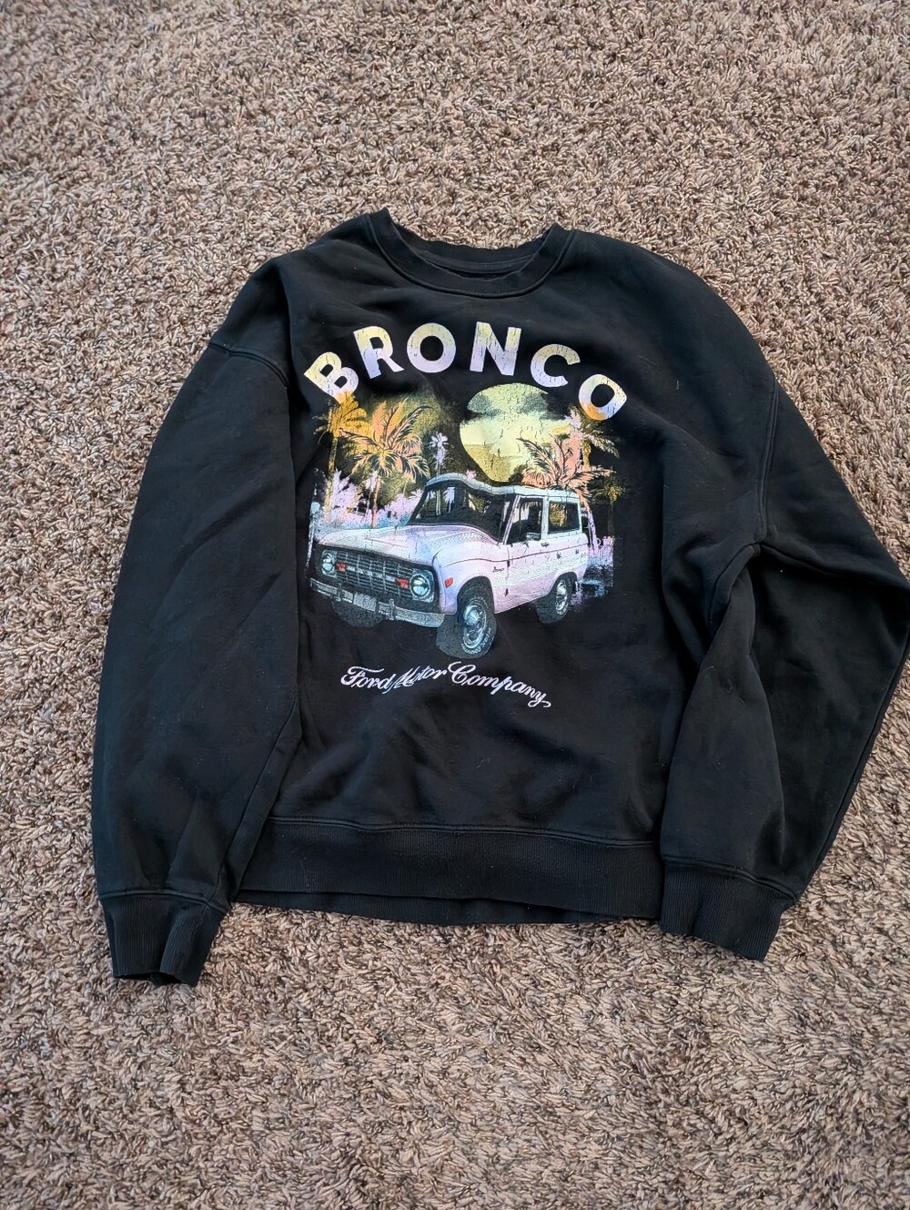 Ford Bronco Graphic Crewneck Sweatshirt - Black with Pastel Accents